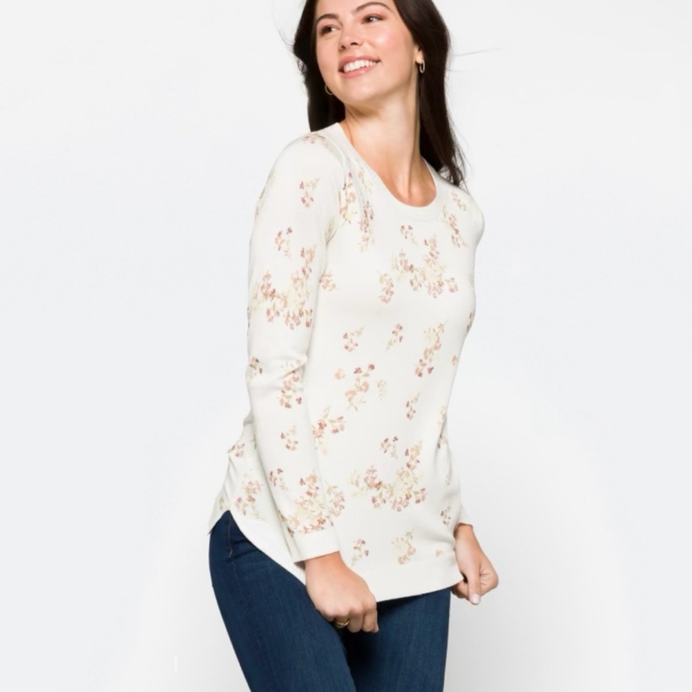 41 Hawthorn Aubree Fine Gauge Sweater w/ Green/Yellow Flowers Foliage - Size XS